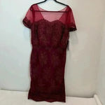 JS Collections  Embroidered Blouson Midi Dress In Sangria Size 12 Photo 1