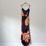 House Of CB Mariamma Dark Brown Floral Printed Satin Maxi Dress Photo 9