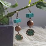 Lightweight Aztec Bohemian Stone Wood Metal Dangle Earrings Photo 0