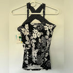 Nwt SWIM SOLUTIONS Women's Black Hibiscus Stretch Halter Tankini Swim top medium Size 8 Photo 3