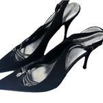 Stuart Weitzman Vintage  Black Leather Rhinestone Slingback Heels Size 8 Photo 0