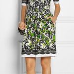 Oscar de la Renta  Black and Green Floral Midi Dress Photo 0