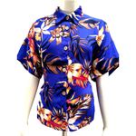 Lipslide Medium Royal Blue Floral Button Up Shirt Tropical Resort City Chic Orange Photo 1