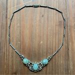 Silver Opal Statement Bib Necklace Vintage Green Photo 0