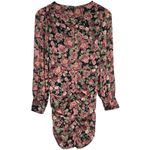 Mango MNG  Women's Floral Long Sleeve Mini Dress Ruched Bodycon V Neck Photo 1