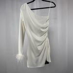 Lulus NWT  Fabulous Romance One-Shoulder Feather Mini Dress in White Size Small Photo 4