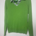 IZOD  Womens Preppy Cable Knit Sweater Size  M V-neck Academia Tennis Kelly Green Photo 0