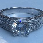 Sterling Silver Ring, Solitaire With Accents, Cubic Zirconia, Engagement, Size 9 Photo 5