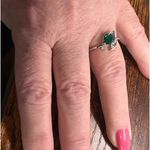 Silver Plate Inlaid Waterdrop Zircon Leaf Ring Green Photo 6