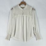 Loft  White Chiffon Polka Dot Smocked Ruffle Trim Long‎ Sleeve Blouse Peasant XS Photo 0
