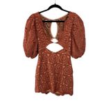 For Love & Lemons Letitia Brown Orange Lace Puff Sleeve Cutout Mini Dress Size M Photo 3