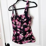 Lands' End Womens Ruched Floral Tankini Swimsuit Top Size 8 Pleated Tummy Control Photo 1