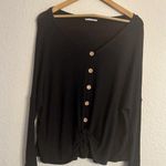 Entro Black Long Sleeve Waffle Knot Button Top Photo 0