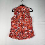 Land’s End Orange & Navy Blue Floral Sleeveless Button Photo 1
