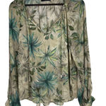 Maven West ‎ Sheer Floral Blouse Women's M 100% Cupro Tropical Lightweight Top Photo 0