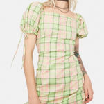 The Ragged Priest  Memory Ruched Plaid Mini Dress Women’s Small Photo 0