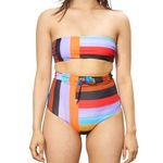 Mara Hoffman Abigail Sunglow Stripe Multicolor Strapless Bandeau Bikini Top S Photo 0