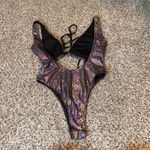 Iridescent Snake Print One Piece Swimsuit Plunge High Cut L Black Size L Photo 1