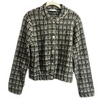 Mango  Tweed Bomber Jacket Womens sz. S Snap Buttons Cream and Navy Photo 3