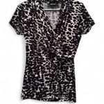 DKNY ‎ Animal Print Black and Cream Ruched Short Sleeve Top Size Small Photo 0