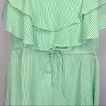Free People  Flutter Away Green Stripe Ruffle‎ Dress Size S Photo 8