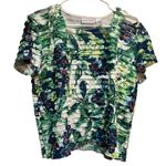 Alfred Dunner Blouse White Blue Green Tropical Floral Tiered LP Photo 0