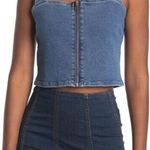 Good American NEW Crop Top Womens Size 2/Med Blue Denim Zip Front Photo 0