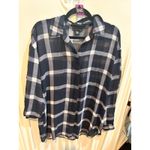 Apostrophe Plaid Button Down Top Womens Medium Sheer Black White Blouse Photo 2