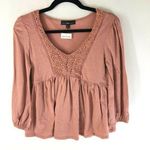 Derek Heart  Womens Top Crochet Ruffle Pleated Blush Pink Size M Photo 0