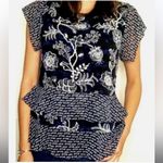 CAbi 5355 Floral Print Short Sleeve Chiffon Peplum Top Blouse Size XS X-Small Photo 1