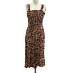 Evereve Maren Jumpsuit Smocked Wide Leg Sleeveless Print Brown Black Size Large Photo 2