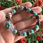 Handmade  Howlite + Tigers Eye Beaded Bracelet with Rose & Skull Charm * Photo 3