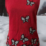 Y2K Beautiful Marisa Christina Sweater Vest Red with Butterfly Patch Detail M Size M Photo 0