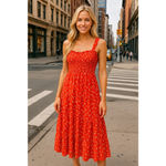 Everlane  Smocked Maxi Dress Pockets Cottagecore Red Ditsy Floral Cotton XL Trend Photo 1