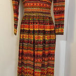 Vintage Groovy Floral Bark/ Lava Cloth Handmade Maxi Dress S/M Orange Photo 0