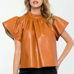 THML  Alani pleather top in camel Medium NWT Photo 0