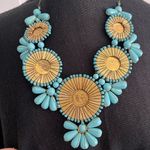 Vintage Necklace Gold & Turquoise Statement Medallion Bib Costume Jewelry Large Photo 2