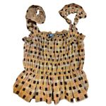 Eva Franco Smocked Ruffle Tie Strap Square Neck Top Geometric Print M Yellow Size M Photo 2