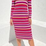 Lisa Says Gah  Hibiscus Stripe Ribbed Long-Sleeve Turtleneck Midi Dress Size XS/S Photo 0