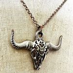 Freedom silver tone bull head cow skull pendant necklace Photo 2