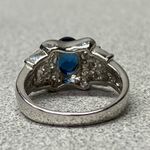 Sterling Silver 925 Oval Blue Sapphire Diamond Halo Elegant Engagement Ring Photo 5