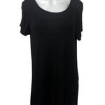 emma's closet Black Crewneck Puff Sleeve Casual Bamboo Jersey T-Shirt Dress Sz M Photo 0
