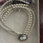 NEW BlingBaddaBoom Blue Cameo Earrings and Choker Set Pearl Regal Bridal Silver Photo 3