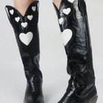 Heart Cowboy Boots🤍🖤 Black Size 8 Photo 0