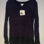 Croft & Barrow NWT Lettuce Edge Tunic Sweater Plum Black Buttons Size Large Photo 0