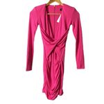Nookie Envy Mini Dress Long Sleeve Neon Pink Barbie Doll Low Cut Bodycon Sz XS Photo 2