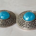 Vintage Clip On Earrings Gray & Light Blue Circle Retro 90s Photo 1