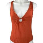 Kona Sol  Orange Brown Ribbed Ring Keyhole One Piece Swim Bikini Swimsuit Size M Photo 0