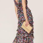 AMUR Women's Black Multicolor Floral Anemone 100% Silk Maxi Dress Size 6 Photo 1