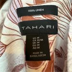 Tahari  100% Linen Button Up Blouse White w/ Leaf Pattern in Brown & Lavender Med Photo 1